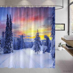 Douchegordijnen Bos Sneeuw Landschap Douchegordijn Pijnboom Sneeuwvlok Fantasie Natuur Landschappen Stof Decor Badkamer Accessoires Set R230831