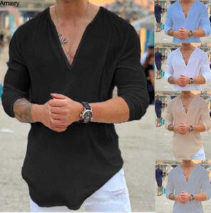 wholesale Men's Fashion T-shirts Designer V-neck Casual Solid Mens T-Shirt 2023 Cotton Linen Shirt Male Tshirts Top Tees Outfits Summer Blouses S-3xl