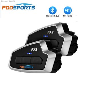 2pcs Fodsports FX2 bluetooth 5.0 capacete de motocicleta interfone fone de ouvido sem fio à prova d'água 1000M BT Moto Interphone Rádio FM Q230830