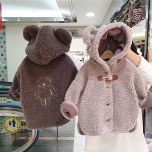 Down Coat Bear Hooded For Girls Winter Toddler Jacket Girl Fleece Fur 2023 WARM OURTERwear Cloak Kids