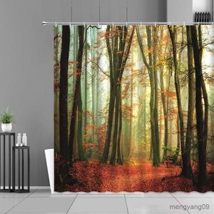 Shower Curtains Modern 3D Printing Forest Natural Scenery Shower Curtain Green Plant Tree Landscape Bath Curtain With For Bathroom Scenery R230831