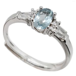 Cluster Rings Light Blue Aquamarine Ring 4mm 6mm 0.5ct Natural Jewelry Solid 925 Silver Gemstone Gift For Woman