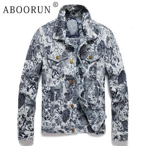 Mens Jackets ABOORUN Punk Denim Fashion Embroidery Printed Jean Coats Streetwear Slim fit Coat for Male 230829