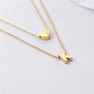 Collane con ciondolo Personalizzata Dolce Lettera d'Amore con Cuore o Collana con Due Lettere Gioielli-Piccola Collana Iniziale a Due Strati-Idea Regalo