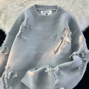 Męskie swetry Y2K Street Wear Vintage w trudnej sytuacji Sweter z frędzlami HARUKU DUŻY SILNY LUSKI MULTOWE Funkcjonalny Long Rękaw Jesień 230830