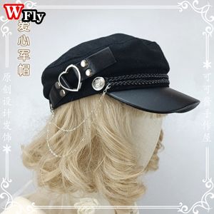 Berets japońskie ręcznie robane gotycka lolita beret cap harajuku kobiet dziewczyna punkowa hip hop metalowy łańcuch serca beret dekoracja 230830