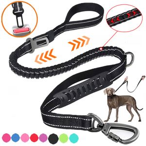 Dog Collars Leashes Pet Dog Leash with Car Seat Belt Shock Absorbing Reflective Multifunction Dog Harness Leash Running Dog Leashes Pet Supplies 230829