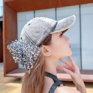 Visors Cool Girl Summer Autumn Women's Baseball Caps Oryginalne cekiny Bows Sun Hat Dżinsy dla kobiet Gray 2023 H002