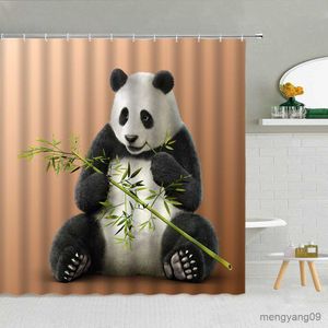 シャワーカーテンかわいい動物パンダシャワーカーテングリーン竹の蝶の花の滝バスルーム用品R230830でカーテンを掛ける
