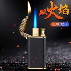 Hot Metal Crocodile Dolphin Double Fire Feuerzeug Creative Direct Winddichte offene Flamme Umwandlung Zigarette Herren Rauchen EF4V