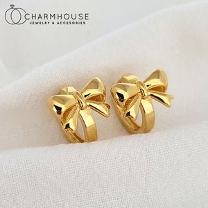 Stud Małe kolczyki obręcze 24k żółte złoto Plated Bowknot Uch Mankiet Kobiety S Zestaw kolczyka Brincos Pendientes Mujer Wedding Jewelry Prezenty 230830