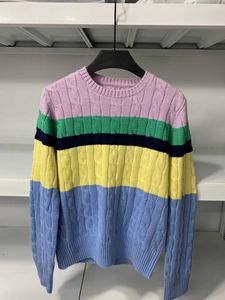 Autumnwinter New Ralph Multi Color Stripe Long Sleeve Knitted Sweater Colored Coarse Twisted Wool Knit Pullover Round Neck Sweater