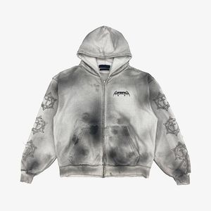 23FW Yeni Kadın Erkek Hoodies Mektubu Nakış Tie-Boya Mürekkep Jeket Fermuar Kapşonlu Ceket Sonbahar Kış Kırıştı High End Klasik Moda Sokak Sweatshirt Tjamjk47