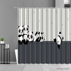 Cortinas de chuveiro dos desenhos animados panda cortina de chuveiro animais bonitos pandas plantas de bambu verde imprimir cortinas de banho crianças quarto decoração do banheiro à prova dwaterproof água r230831