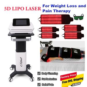 Máquina anticelulite para queima de gordura a laser 5D Lipo Modelagem corporal para perda de peso Terapia para dor 5D Maxlipo Equipamento portátil de comprimento de onda duplo com 5 almofadas de tratamento