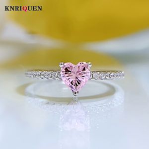 Bröllopsringar Romantic 100 925 Sterling Silver 5 5mm Hjärtformad Pink Quartz Lab Diamond For Women Gemstone Party Fine Jewelry 230830