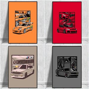 Retro Car Art Poster Supercar Cool Car Racing Tela Pittura Opera d'arte Immagine della parete Stampa per soggiorno Ragazzi Home Decor Regalo Senza cornice Wo6