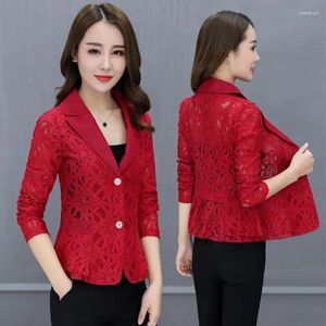 Women's Suits Blazer Jacket Korean 2023 Spring Summer Slim Lace Printing Small Suit Jackets Female Elegant Thin Blazers Women Coat