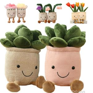 Decorative Objects Figurines Lifelike Tulip Succulent Plants Plush Stuffed Toys Vrious Potted Flower Cactus Bookshelf Home Living Room Decor For Girl Gift 230829