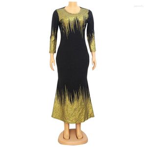 Lässige Kleider Damen Vintage Kleid Damen Langarm Party Polyester Schwarz Gelb Frühling Afrikanische Kleidung