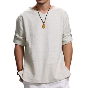 Men's T Shirts 2023 O-Neck Cotton And Linen T-Shirt Fashion Vintage Thin Long Sleeve Top Men Casual Man T-Shirts Camiseta Hombre
