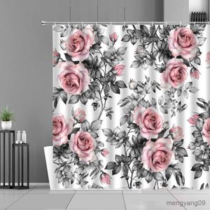 Tende da doccia Rosa Fiori di rosa Tenda da doccia grigia Primavera Piante floreali Stampa Panno Tenda da bagno Decorazioni per la casa Tende in tessuto per ragazze da donna R230831