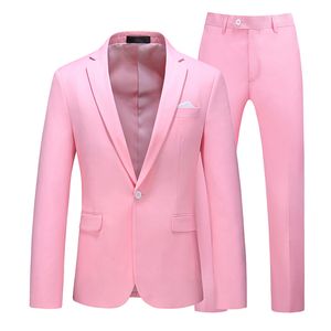 Abiti da uomo Blazer Moda Abito rosa da uomo Set Prom Abiti da sposa Uomo Slim fit Blazer Sposo Matrimonio Tuxedo Abito Giacche Pantaloni Homme 2 Pezzi 230829