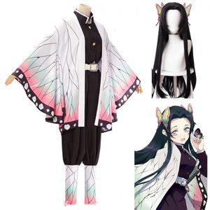 Flickans klänningar demon Slayer Kochou Kanae cosplay kostym vuxna barn anime kimetsu nr yaiba shinobu kochou halloween kläder peruk 230828