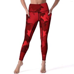 Kadın Tayt Kırmızı Yaprak Kanada Maple Spor Salonu Yoga Pantolon Yüksek Bel Moda Leggins Streç Özel Spor Tayt Hediye Fikir