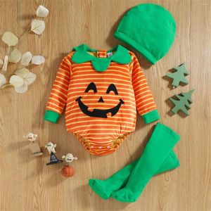 Conjuntos de roupas nascidos infantis bebês meninas meninos roupas de Halloween abóbora listrada longa xadrez criança menina tamanho 10