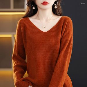 Kadınların Sweaters Tembel Rüzgar Sarı V-Gözü Kazak 2023 Sonbahar Kış Gevşek İç ve Dış Aşınma Dip Düğümlü Üst Külot