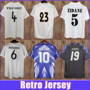 Gerçek 98 99 Raul Mens Madrids Retro Futbol Formaları Ronaldo Alonso Zidane Cannavaro R.Carlos Kaka 'Sergio Ramos Home Away Away Kaleci Futbol Gömlek Üniformaları