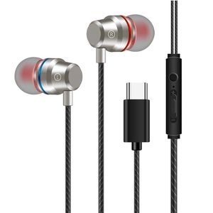 In-ear Headphones Type-C Wire Metal subwoofer Music Earphones With Microphone Gaming Headset Earbuds For Xiaomi Samsung Huawei Mobile Phone Computer Tablet Retail