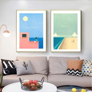 Visite Bali Poster de viagem Mallorca Paisagem Pintura em tela Ilustração nórdica Impressão artística Imagem de parede moderna para sala de estar Quarto Decoração de casa Sem moldura Wo6