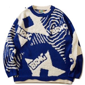 Herrtröjor harajuku retro graffiti stjärna jumper stickad tröja herrarna överdimensionerade vinterkoreanska pullover morfar ful tröja kvinnor y2k grunge 230830