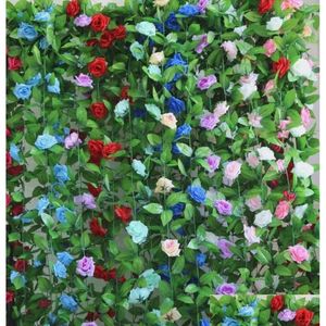 Ghirlande di fiori decorativi 240 cm Decorazione di nozze Artificiale Finta seta Rosa Fiore Vite Appesa Ghirlanda Decorazioni per la casa 15 colori Dro Otjiy