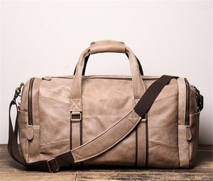 Duffel Bags Grande Grande Vintage Marrom Café Damasco Top Grão Couro Genuíno Mulheres Homens Saco de Viagem Ombro Mensageiro GYM Duffle M9013