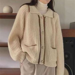 가을 여자 한국 레트로 센 스웨터 온화한 일본 게으른 바람 느슨한 코트 두꺼운 외부 마모