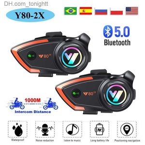 Y80 2X Motorcykelhjälm Intercom Bluetooth -headset v5.3 Hands Free Call Wireless Noise Reduction Waterproof 1000m Interphone Q230830