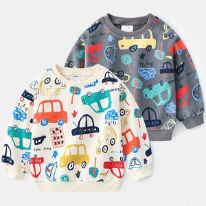 Bluzy bluzy bluzy Swateraża samochodów dla dzieci 2023 Spring Kid's Ubrania maluchowe modne drukowanie Tops Dziecięce pullower O.