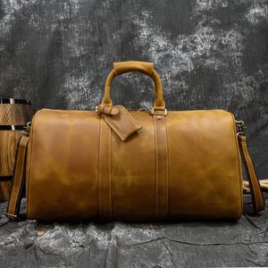 Duffel Bags 2023 Large Genuine Leather Toiletry Bag For MenTraveling Carry On Luggage Shoulder Duffle Retro Handbag Flights