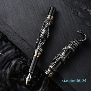 Fountain Pens Double Dragon Snake Vintage luksusowy uchwyt na długopis pełne metalowe wytłaczanie ciężkie