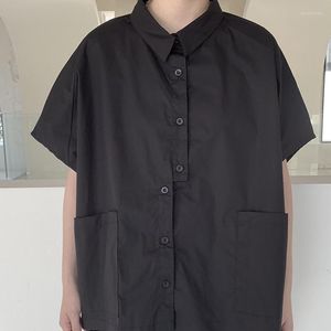 Blusas femininas preto irregular camisa solta verão 2023 moda japonesa maré escura multi botão grande sem mangas