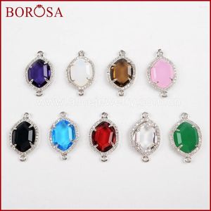 Colares Pingente BOROSA 10/15 PCS Cor Prata 10 PCS CZ Micro Pave Strass Facetada Pedra Conectores Para Pulseira Jóias Fazendo WX920