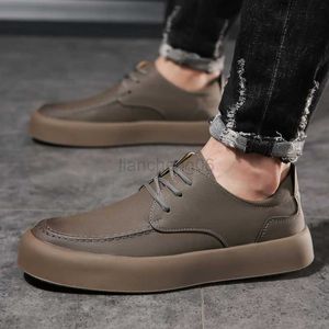 Dress Shoes Youth Teenage Mens Sneakers New Trend Men Casual Shoes Lightweight Leather Footwear Lace-up Solid Flats Leisure Walk Skate Shoes L0830