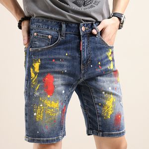 Jeans masculinos calças casuais crachá pintura balanço reparação de roupas masculinas