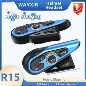 Wayxin capacete fone de ouvido bluetooth motocicleta intercomunicador 2 pilotos intercomunicador moto 1200m rádio fm compartilhamento música r15 q230831