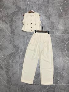Women's two-piece pants Round neck clean color top and pants