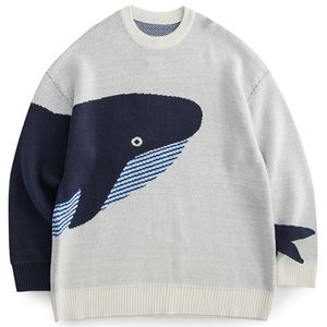 Herrtröjor Lacible Lonely Whale Sticked Spring Autumn Sweater Pullover Men Women Jumpers Harajuku Knitwear Outwear Streetwear Tops 230830