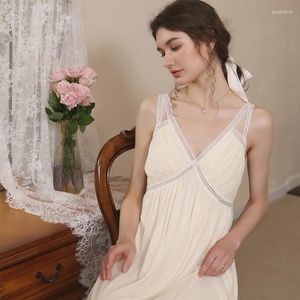 Women's Sleepwear Sexy V Neck Cotton Women Summer White Sleeveless Camisole Sleeping Dress Vintage Nightgown Negligee Peignoir Nightwear